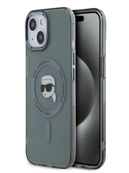 Karl Lagerfeld Karl Lagerfeld IML Karl Head Metal Frame MagSafe zadný kryt pre iPhone 15 čierny