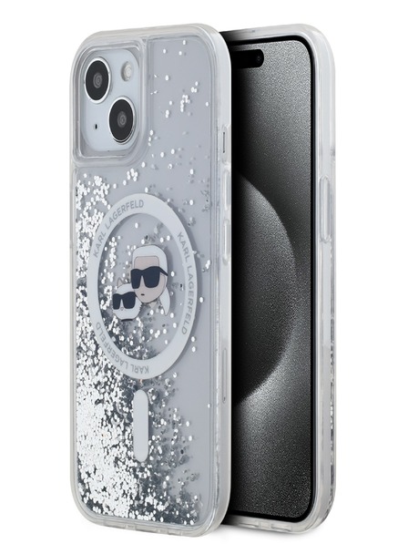 Karl Lagerfeld Karl Lagerfeld Liquid Glitter Karl a Choupette Head MagSafe zadný kryt pre iPhone 15 transparentný