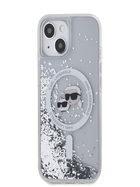 Karl Lagerfeld Karl Lagerfeld Liquid Glitter Karl a Choupette Head MagSafe zadný kryt pre iPhone 15 transparentný