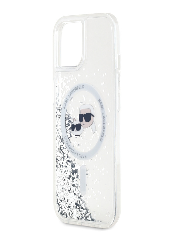 Karl Lagerfeld Karl Lagerfeld Liquid Glitter Karl a Choupette Head MagSafe zadný kryt pre iPhone 15 transparentný