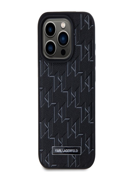 Karl Lagerfeld PU kožený zadný kryt Monogram Metal Logo Magsafe pre iPhone 15 Pro Max Black Karl Lagerfeld