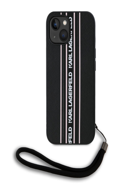Karl Lagerfeld Zadný kryt PU Saffiano Athleisure Stripe and Strap pre iPhone 15 Pink Karl Lagerfeld