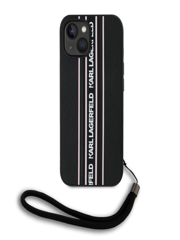 Karl Lagerfeld Zadný kryt PU Saffiano Athleisure Stripe and Strap pre iPhone 15 Pink Karl Lagerfeld
