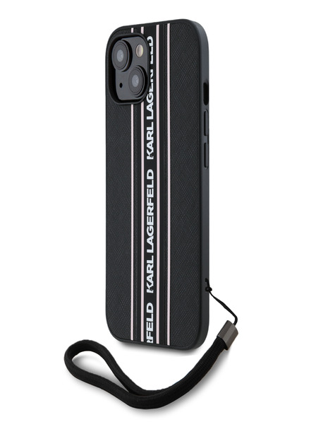 Karl Lagerfeld Zadný kryt PU Saffiano Athleisure Stripe and Strap pre iPhone 15 Pink Karl Lagerfeld
