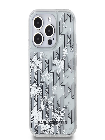 Karl Lagerfeld Tekutý trblietavý zadný kryt Monogram Gradient pre iPhone 14 Pro White Karl Lagerfeld