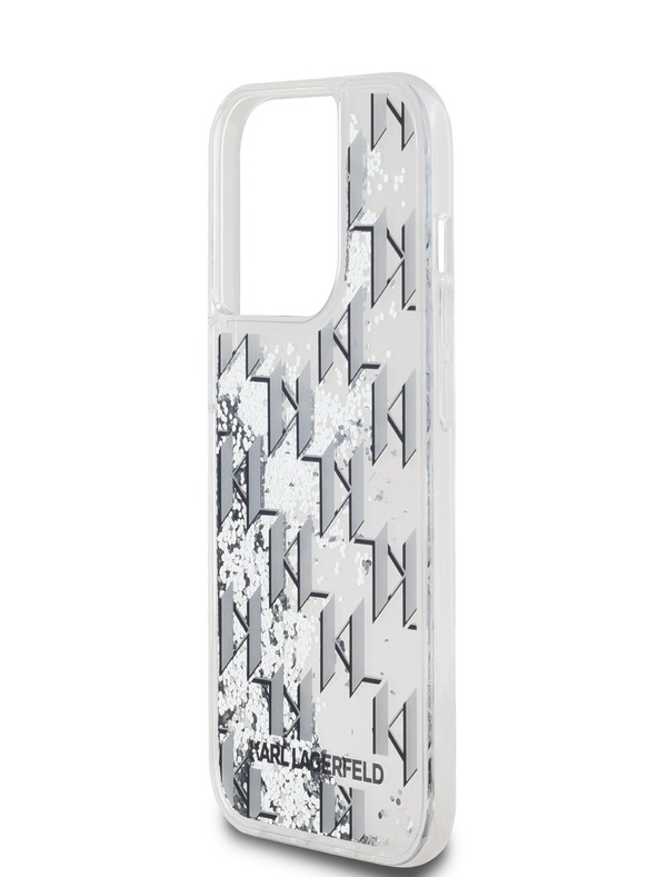 Karl Lagerfeld Tekutý trblietavý zadný kryt Monogram Gradient pre iPhone 14 Pro White Karl Lagerfeld