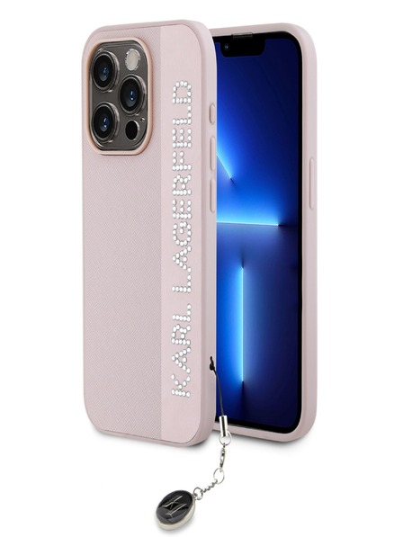Karl Lagerfeld Karl Lagerfeld PU Saffiano Rhinestone Charm zadný kryt pre iPhone 15 Pro ružový