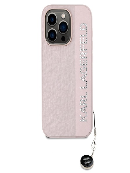 Karl Lagerfeld Karl Lagerfeld PU Saffiano Rhinestone Charm zadný kryt pre iPhone 15 Pro ružový