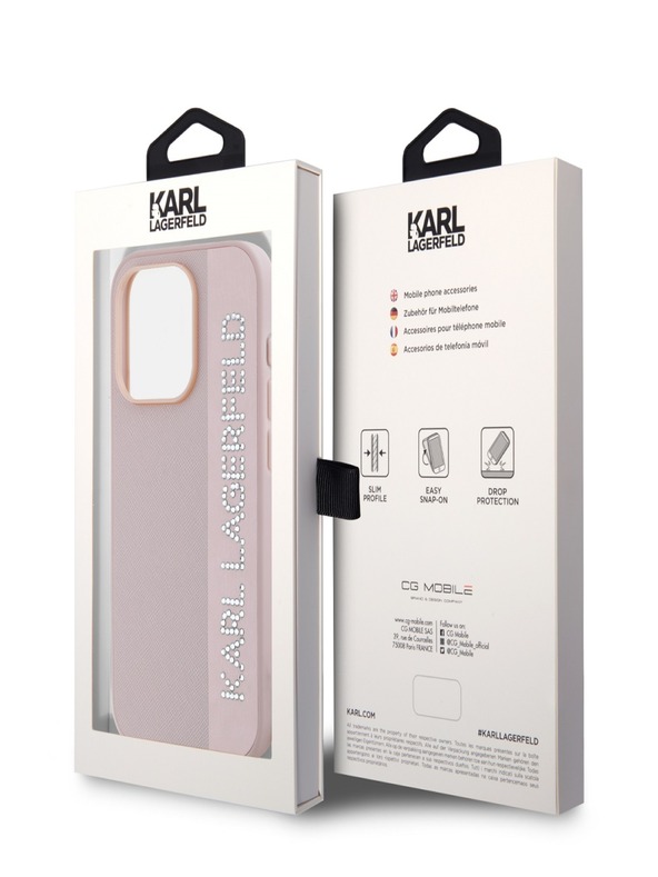 Karl Lagerfeld Karl Lagerfeld PU Saffiano Rhinestone Charm zadný kryt pre iPhone 15 Pro ružový