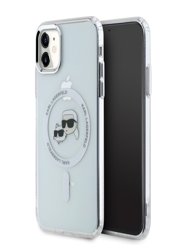 Karl Lagerfeld Karl Lagerfeld IML K&CH Heads Metal Frame MagSafe zadný kryt pre iPhone 11 Transparent