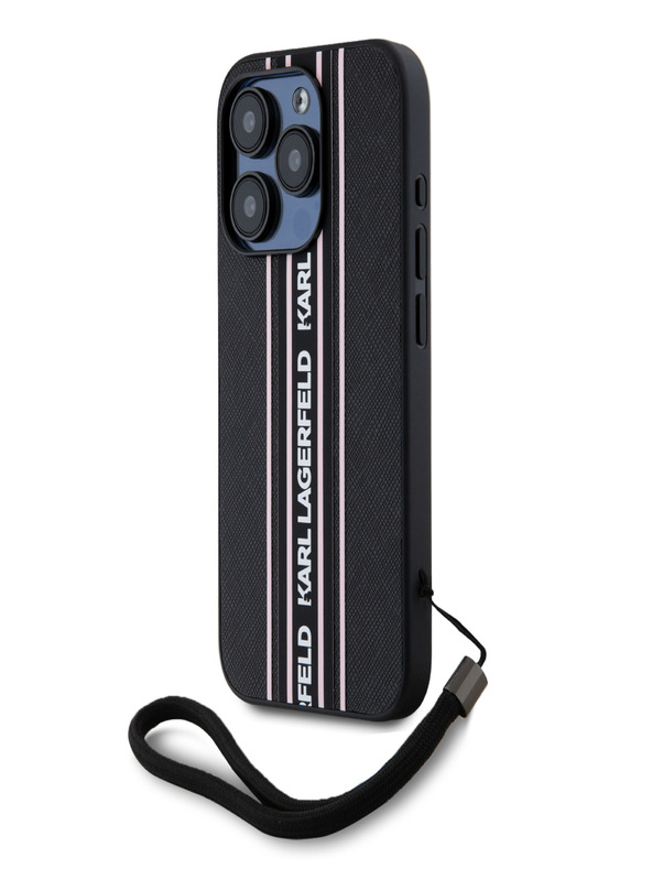 Karl Lagerfeld PU Saffiano Athleisure Stripe and Strap Back Cover pre iPhone 15 Pro Max Pink Karl Lagerfeld