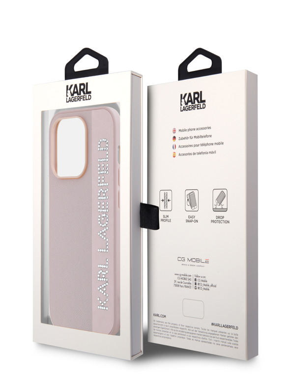 Karl Lagerfeld Karl Lagerfeld PU Saffiano Zadný kryt s kamienkami pre iPhone 14 Pro ružový