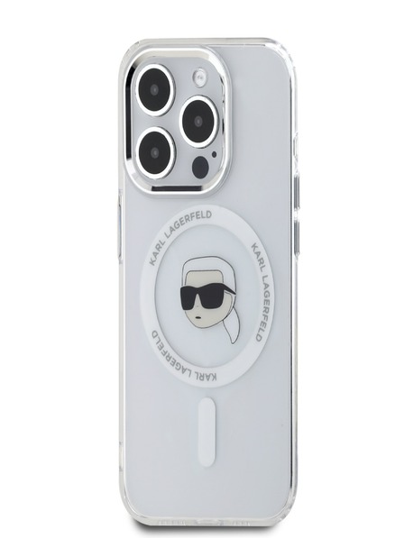 Karl Lagerfeld Karl Lagerfeld IML Karl Head Metal Frame MagSafe zadný kryt pre iPhone 15 Pro Max Transparentný
