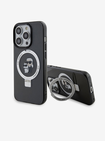 Karl Lagerfeld Ringstand Karl a Choupette MagSafe zadný kryt pre iPhone 15 Pro čierny Karl Lagerfeld