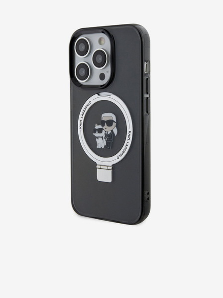 Karl Lagerfeld Ringstand Karl a Choupette MagSafe zadný kryt pre iPhone 15 Pro čierny Karl Lagerfeld