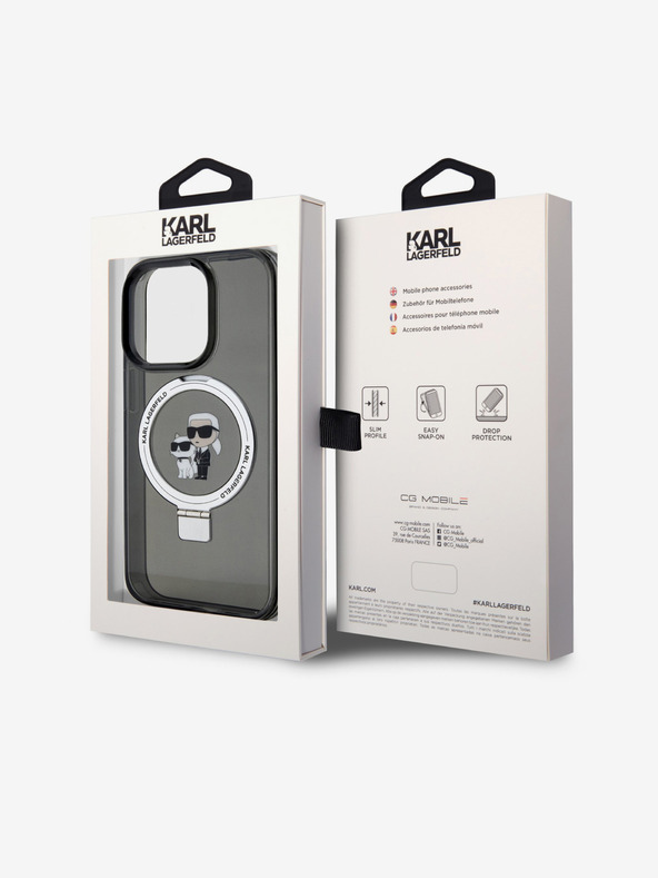 Karl Lagerfeld Ringstand Karl a Choupette MagSafe zadný kryt pre iPhone 15 Pro čierny Karl Lagerfeld