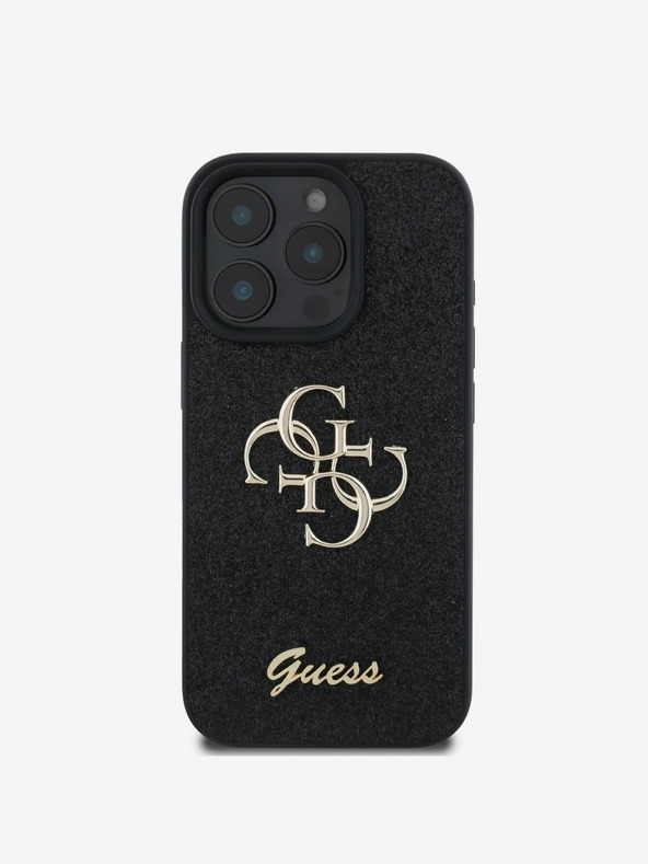 Guess Guess PU Pevný zadný kryt s kovovým logom 4G Glitter pre iPhone 16 Pro Max Black