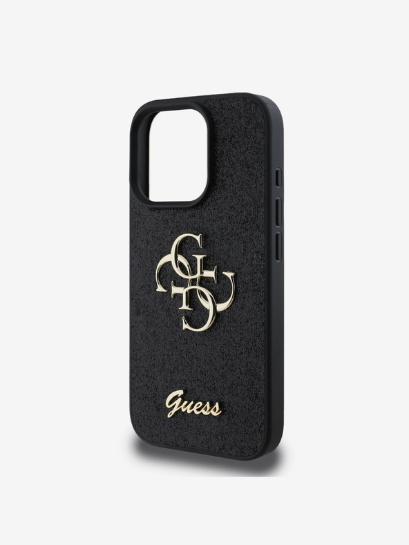 Guess Guess PU Pevný zadný kryt s kovovým logom 4G Glitter pre iPhone 16 Pro Max Black