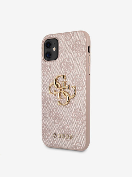 Guess Guess PU 4G Kovový zadný kryt s logom pre iPhone 11 Ružový