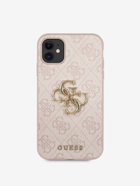 Guess Guess PU 4G Kovový zadný kryt s logom pre iPhone 11 Ružový