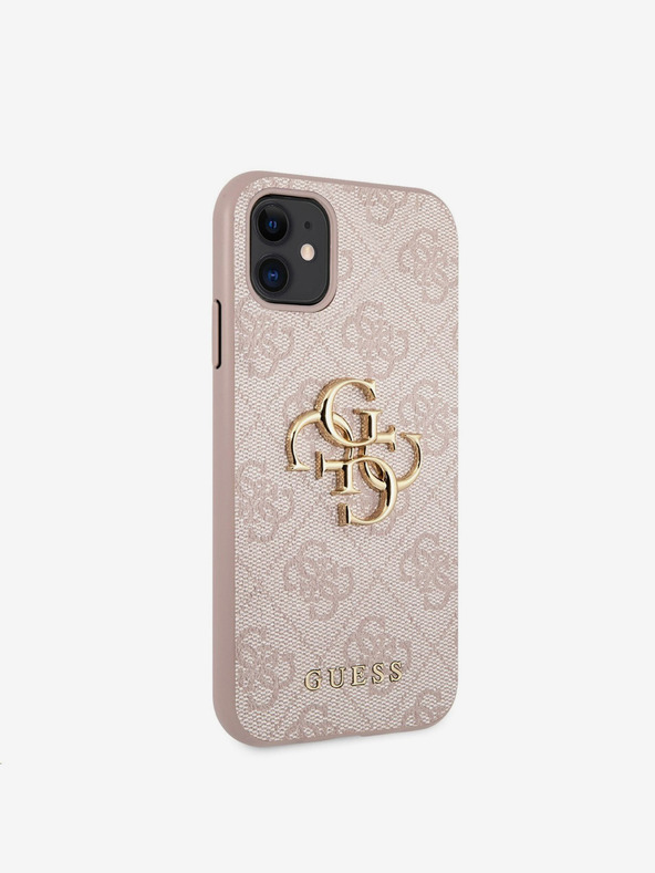 Guess Guess PU 4G Kovový zadný kryt s logom pre iPhone 11 Ružový