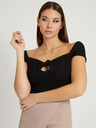 Guess Čierne dámske rebrované orezané tričko s mašľou Guess Valeriana