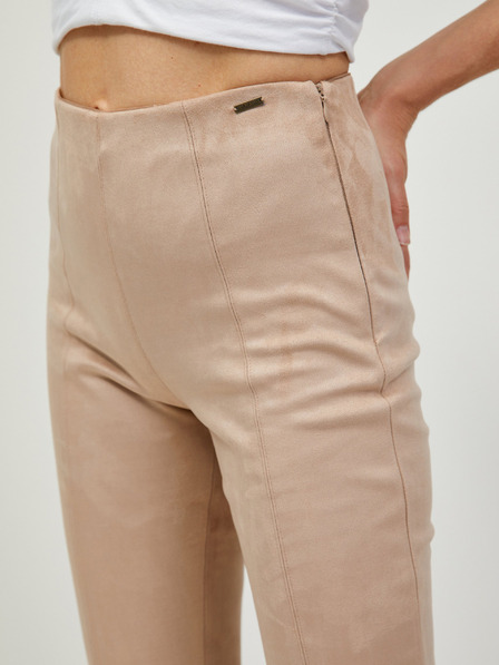 Guess Béžové dámske slim fit nohavice zo semišu Guess Maya