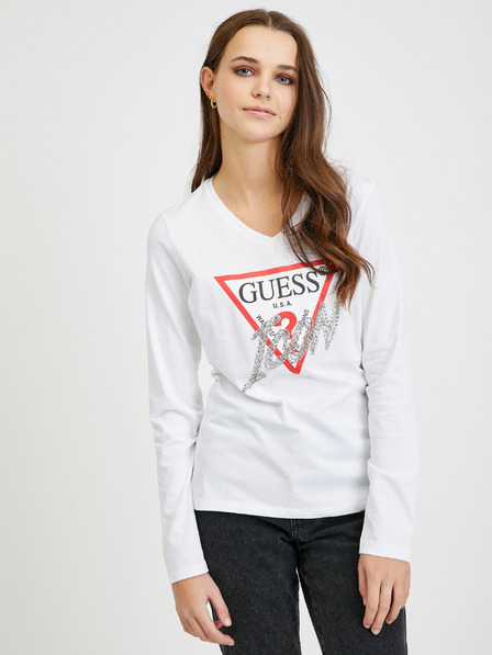 Guess Biele dámske tričko s dlhým rukávom Guess Icon