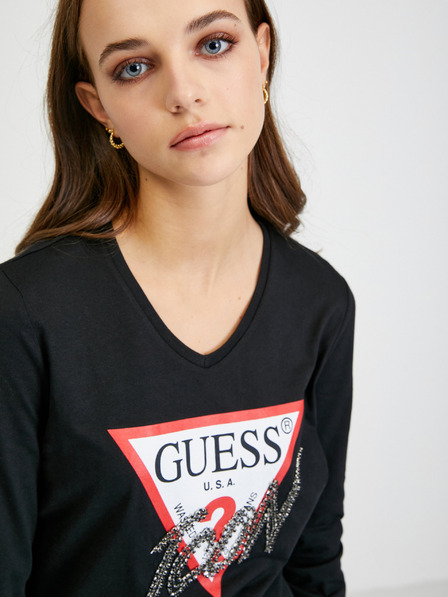 Guess Čierne dámske tričko s dlhým rukávom Guess Icon