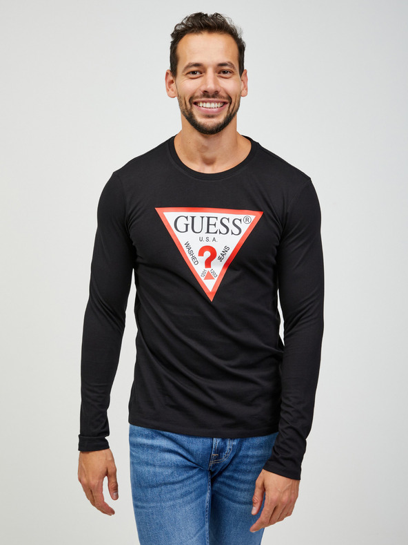 Guess Čierna pánska košeľa s dlhým rukávom Guess