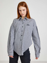 Guess Biela a čierna dámska kockovaná košeľa s balónovými rukávmi Guess