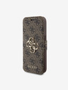 Guess Guess PU kožené puzdro s kovovým logom 4G Book pre iPhone 15 Pro Max hnedé