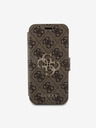 Guess Guess PU kožené puzdro s kovovým logom 4G Book pre iPhone 15 Pro Max hnedé