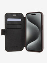 Guess Guess PU kožené puzdro s kovovým logom 4G Book pre iPhone 15 Pro Max hnedé