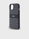 DKNY PU kožený zadný kryt s opakujúcim sa vzorom s tonálnym pruhom pre iPhone 14 čierny DKNY
