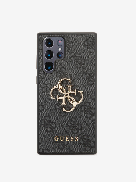 Guess Guess PU zadný kryt 4G s kovovým logom pre Samsung Galaxy S22 Ultra Grey