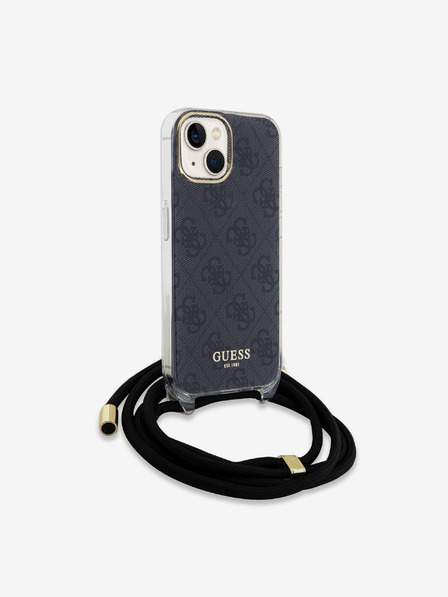 Guess Guess IML 4G Zadný kryt s potlačou Crossbody Strap pre iPhone 15 čierny