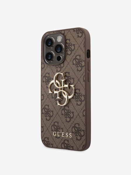 Guess PU 4G Metal Logo Zadní Kryt pro iPhone 14 Pro Max Brown Obal na telefón