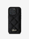Guess Guess PU kožený prešívaný zadný kryt pre iPhone 16 Pro čierny