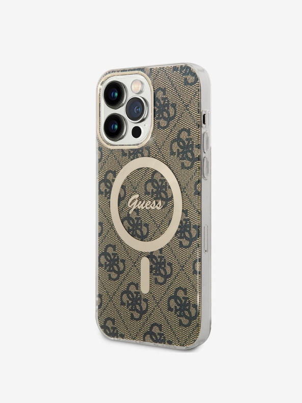 Guess Guess IML 4G MagSafe zadný kryt pre iPhone 14 Pro Max hnedý