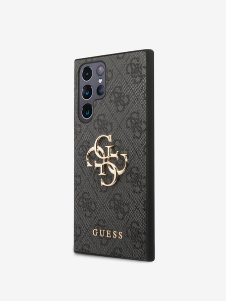 Guess PU 4G Metal Logo Zadní Kryt pro Samsung Galaxy S23 Ultra Grey Obal na telefón