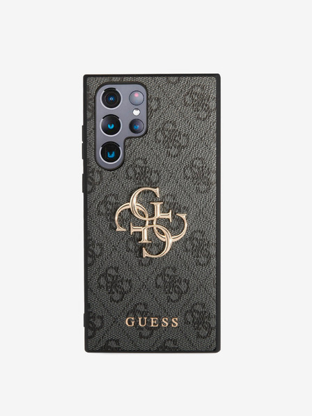Guess PU 4G Metal Logo Zadní Kryt pro Samsung Galaxy S23 Ultra Grey Obal na telefón
