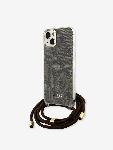 Guess Guess IML 4G Zadný kryt s potlačou Crossbody Strap pre iPhone 15 Brown