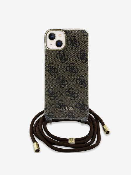 Guess Guess IML 4G Zadný kryt s potlačou Crossbody Strap pre iPhone 15 Brown