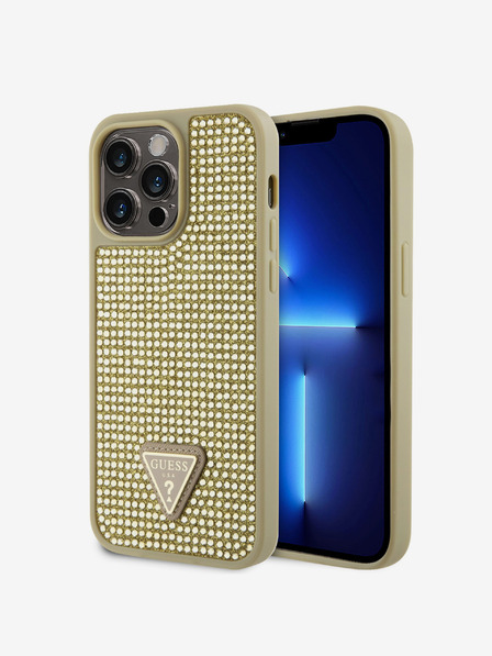 Guess Guess Rhinestones Triangle Metal Logo Cover pre iPhone 15 Pro Max Gold