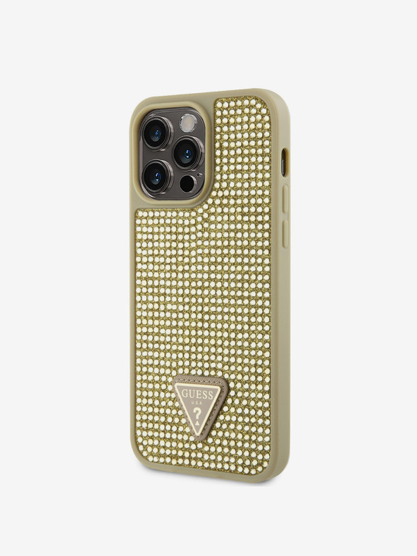 Guess Guess Rhinestones Triangle Metal Logo Cover pre iPhone 15 Pro Max Gold