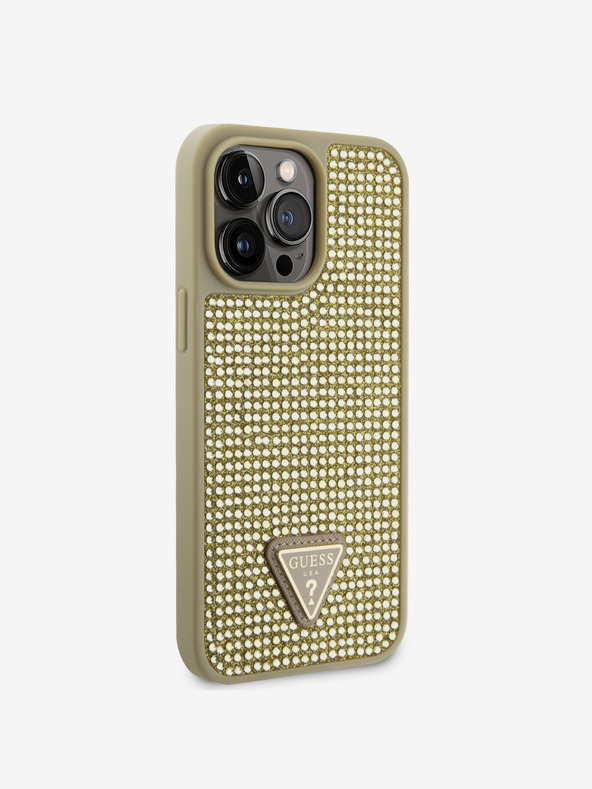 Guess Guess Rhinestones Triangle Metal Logo Cover pre iPhone 15 Pro Max Gold