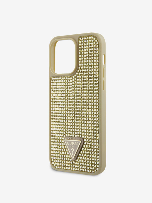 Guess Guess Rhinestones Triangle Metal Logo Cover pre iPhone 15 Pro Max Gold