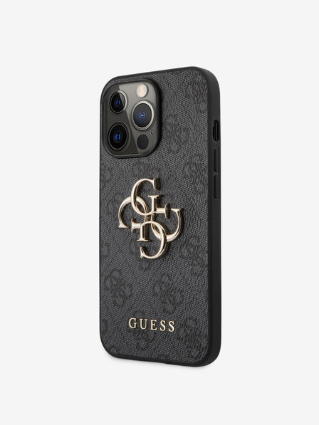 Guess Guess PU 4G kovový zadný kryt s logom pre iPhone 13 Pro Max Grey