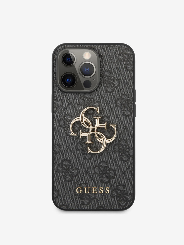 Guess Guess PU 4G kovový zadný kryt s logom pre iPhone 13 Pro Max Grey